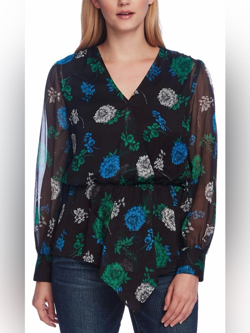 NWT ($108) Vince Camuto Floral Faux Wrap Blouse Sz S